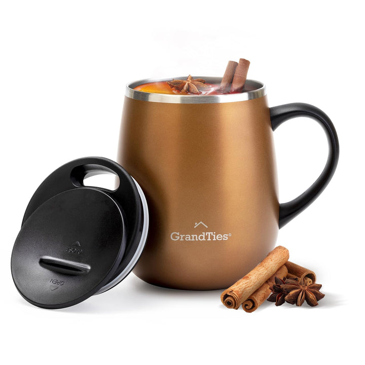 Grandties Isolierter Kaffeebecher mit Griff – Schiebedeckel für spritzwassergeschützte 460 ml-Form T