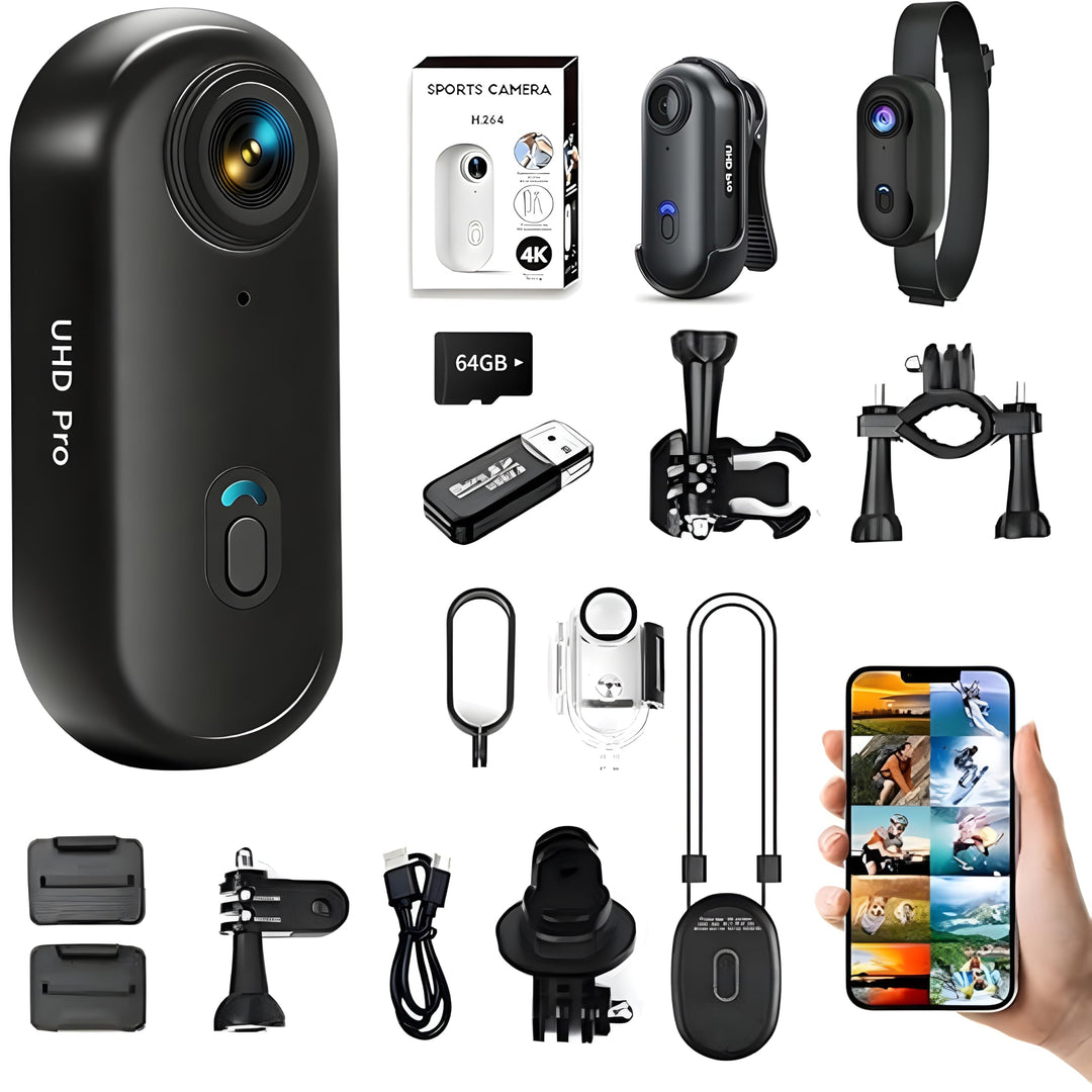Mini Action Cam 4K,Tragbare Kamera mit 360° Drehbarem Clip und Magnetclip,Wasserdichter 4K-Körperkam