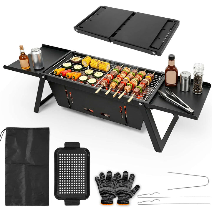 E EASTSTORM Camping Klappgrill Edelstahl– Tragbarer Kleiner Holzkohlegrill mit 4-stufiger Hitze, kla
