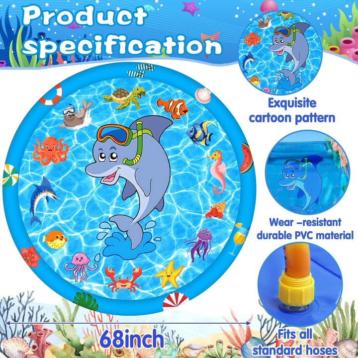 MULEVIP Splash Pad 170CM Wasserspielmatte Kinder,Sprinklermatte,Wassersprenkler Garten Kinder,Sprink