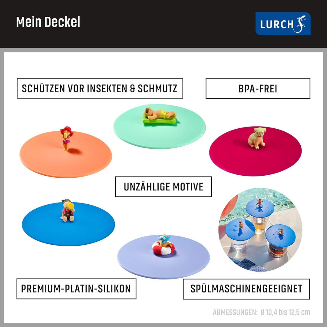 Lurch 210301 Mein Deckel Beach Kids 3er Set (Emma Eis, Simon Sandburg, Roland Ring), Glasabdeckung a