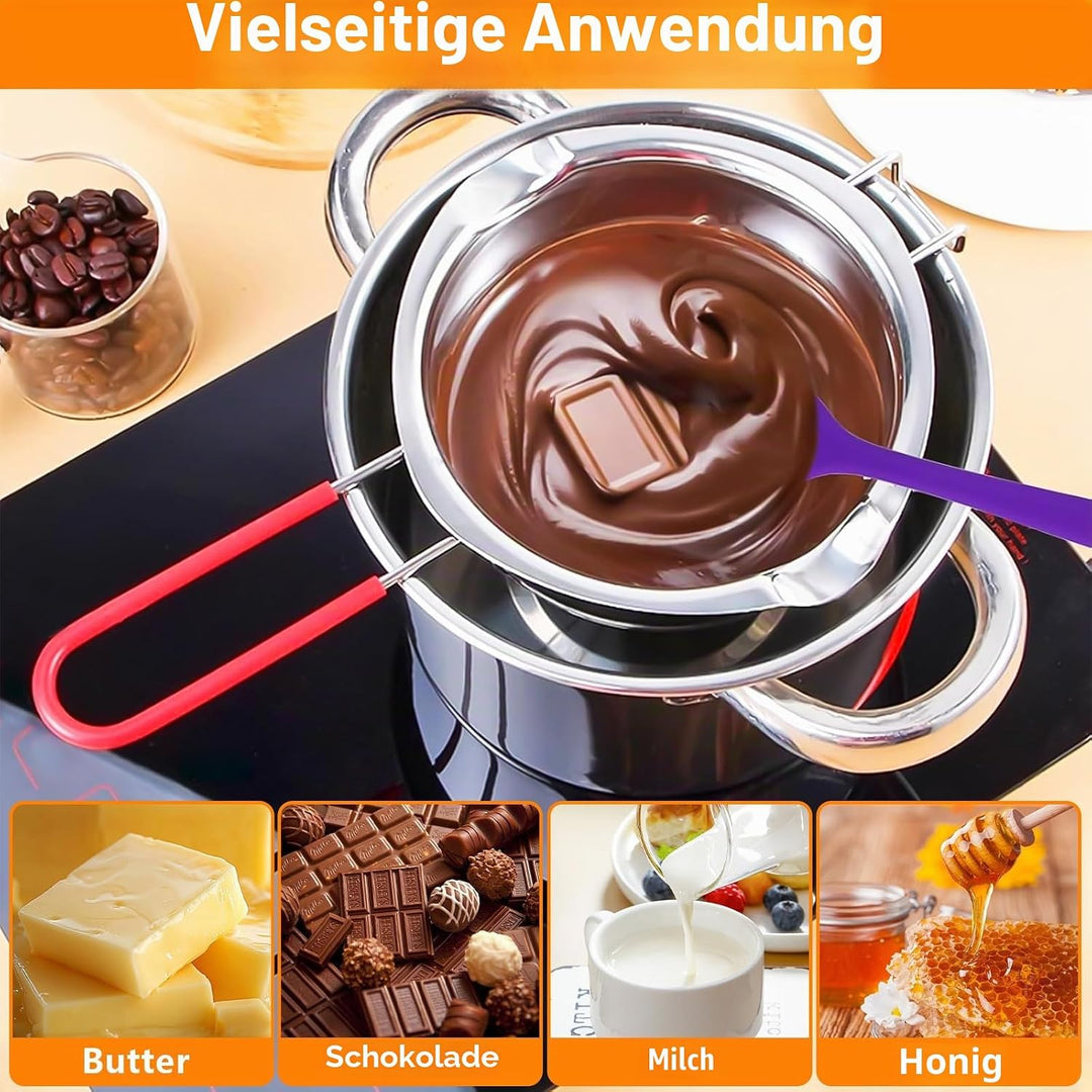 XTUDOU® 2 Stück Schmelztopf Schokolade, Wasserbad Schmelzschale 304 Edelstahl mit 2 Spatel und Hitze