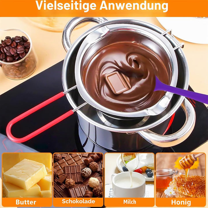 XTUDOU® 2 Stück Schmelztopf Schokolade, Wasserbad Schmelzschale 304 Edelstahl mit 2 Spatel und Hitze