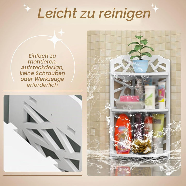 HERCHR 3-stöckiger Eckregal freistehend aus PVC, schraubenlose Montage Eckablage für Bad Dusche Küch