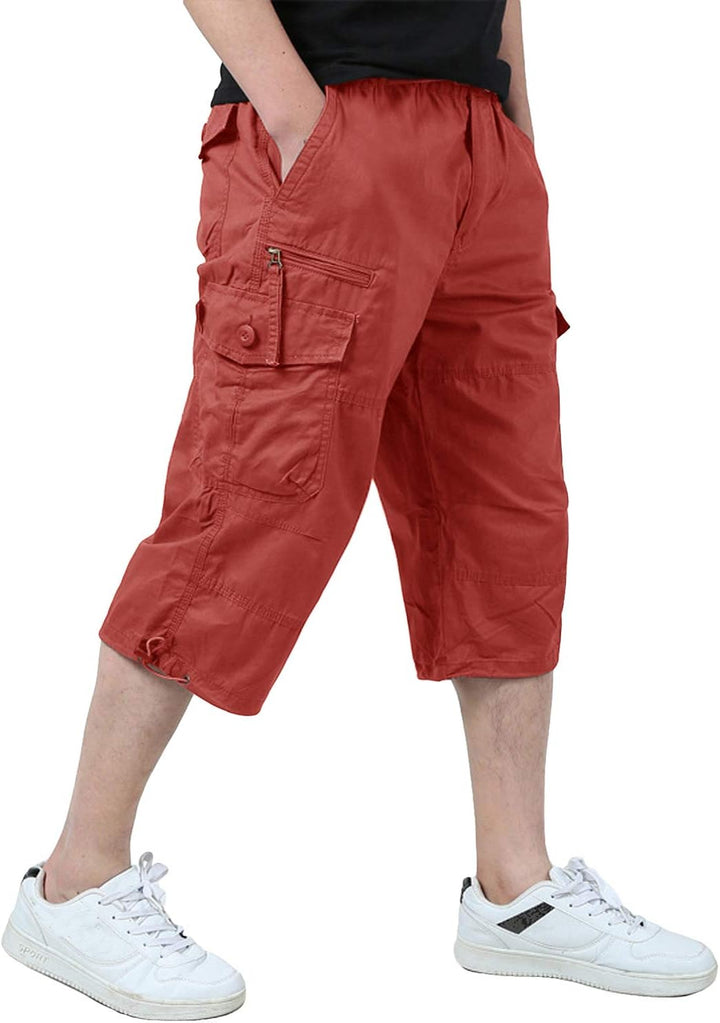 KEFITEVD 3/4 Hose Herren Cargo Shorts Männer Bermuda Shorts Multi Taschen Sommer Kurze Hose Baumwoll