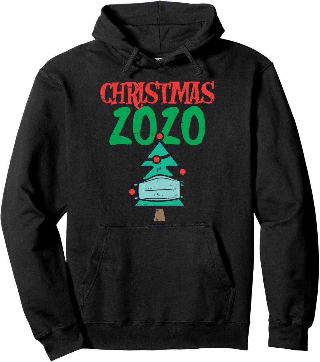 Christmas 2020 Tree In Mask Xmas Quarantine Pajamas Gift Pullover Hoodie