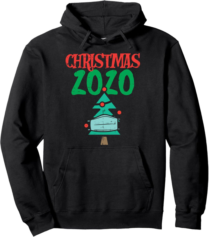 Christmas 2020 Tree In Mask Xmas Quarantine Pajamas Gift Pullover Hoodie