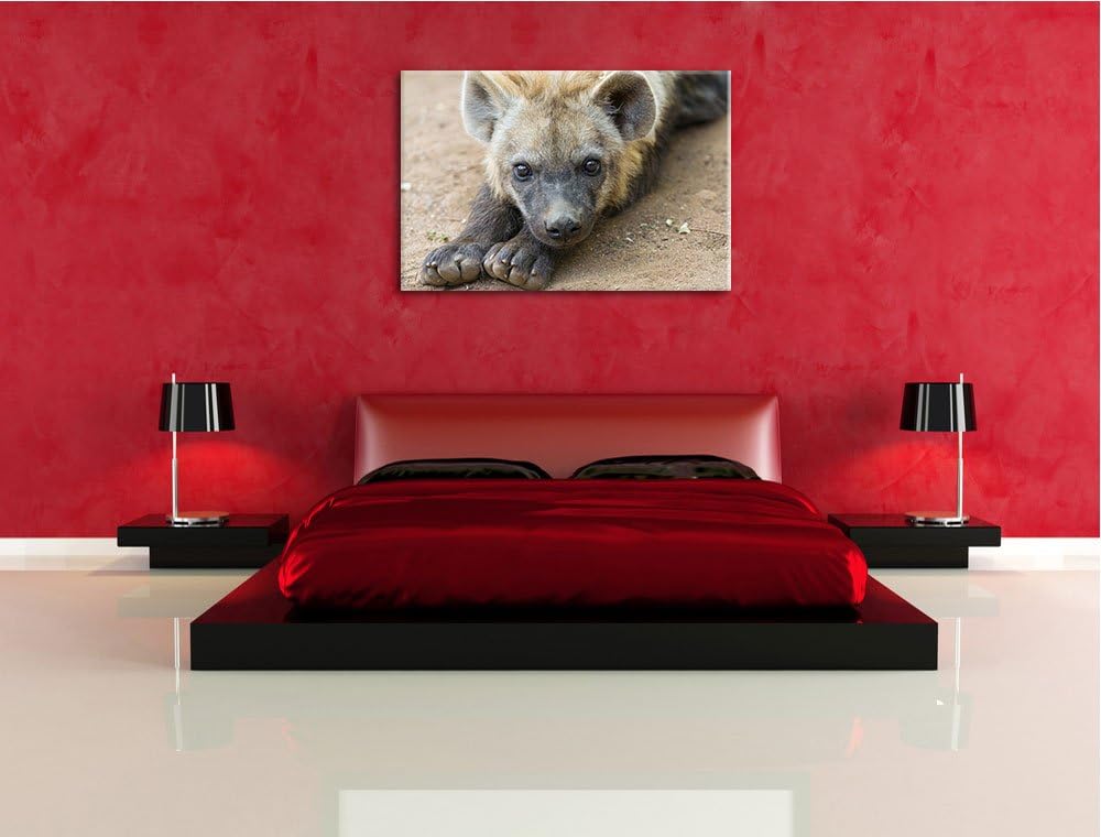 Pixxprint niedliche Hyäne auf Leinwand, XXL riesige Bilder fertig gerahmt mit Keilrahmen, Kunstdruck
