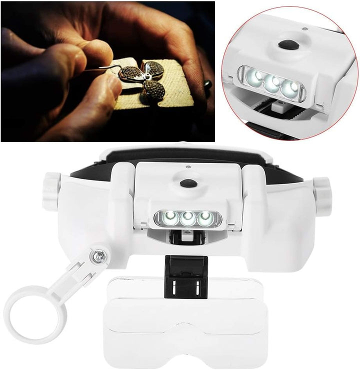 Dioche Lupenbrille mit Licht,USB-Aufladung 3 LED-Leuchten Headset Lupe Schmuckuhren Kopfbandlupe Sti