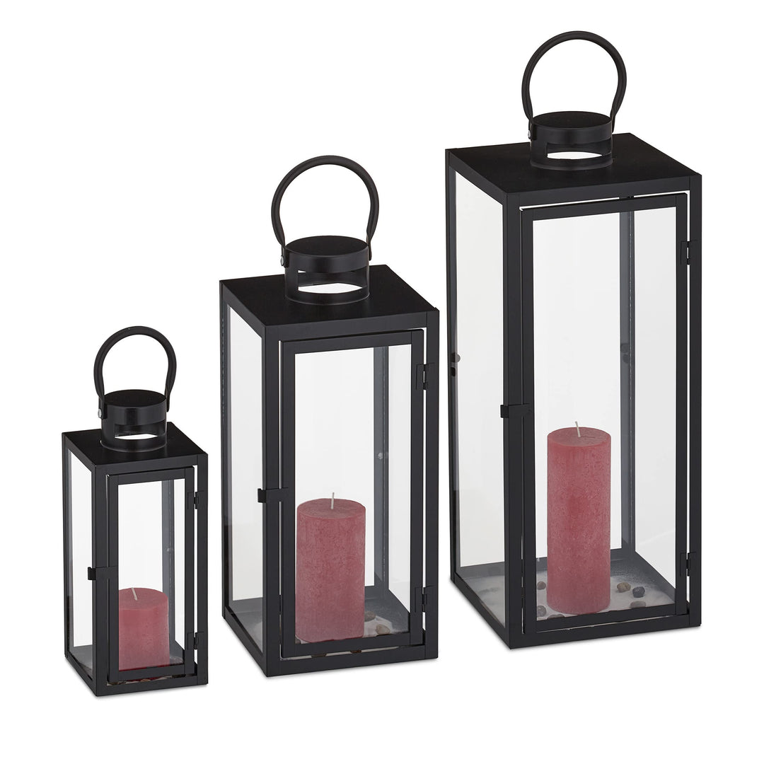 Relaxdays Laternen 3er Set, Deko Laternen für draussen & drinnen, 3 Grössen, modern, Metall Windlich