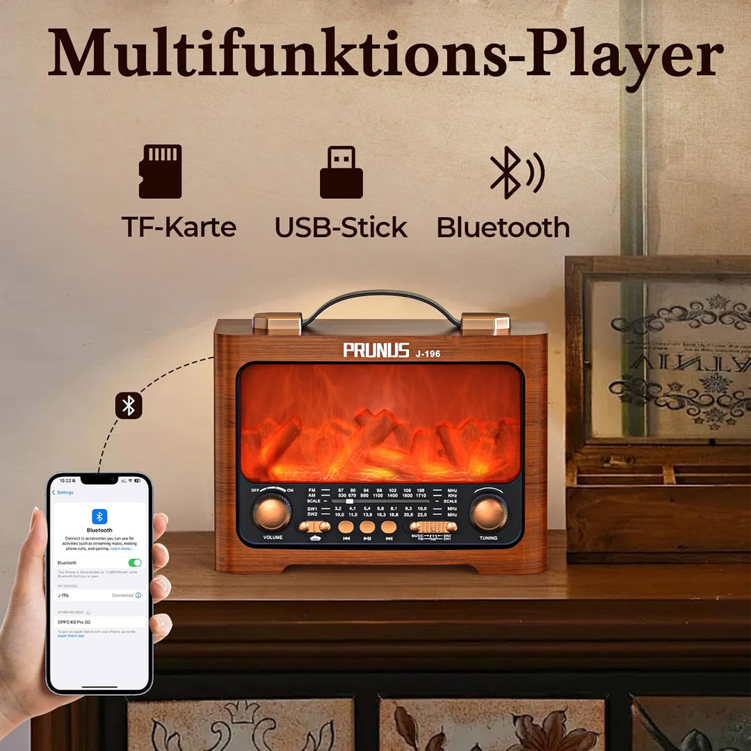 PRUNUS J-196 AM/FM/SW Retro Radio mit Bluetooth | Nostalgie Radio mit Akku 1800mAh | Transistorradio