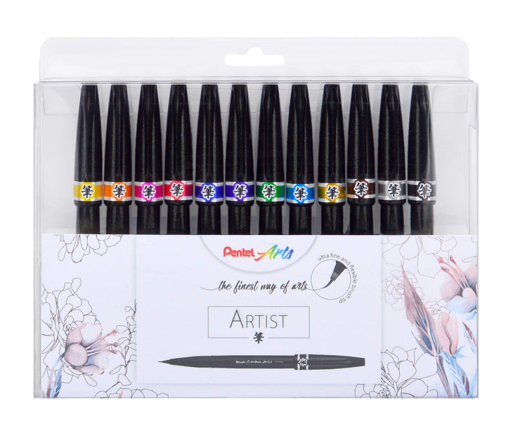 Pentel Etui Spitze Pinsel Sign Pen Artist 1 stück (12er Pack) Sortiert, 1 stück (12er Pack) Sortiert