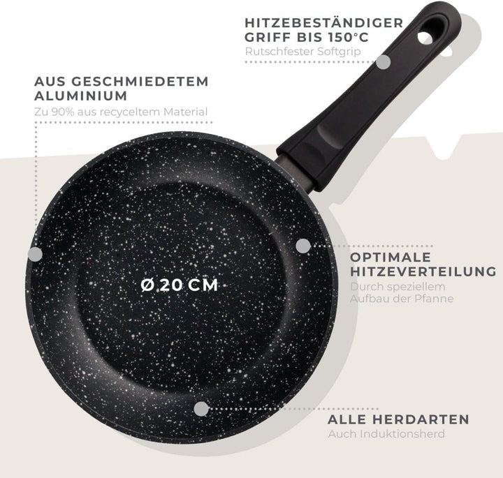 Fackelmann Bratpfanne Marble 20 cm, Antihaft-Pfanne aus 90% recyceltem Aluminium mit ergonomischem K