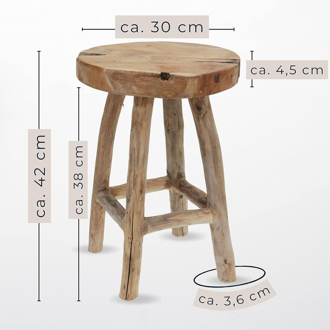 Schauer Rustikaler Teakholz Sitzhocker rund 30x42 cm Beistelltisch massiv Shabby Vintage Schemel Pfl