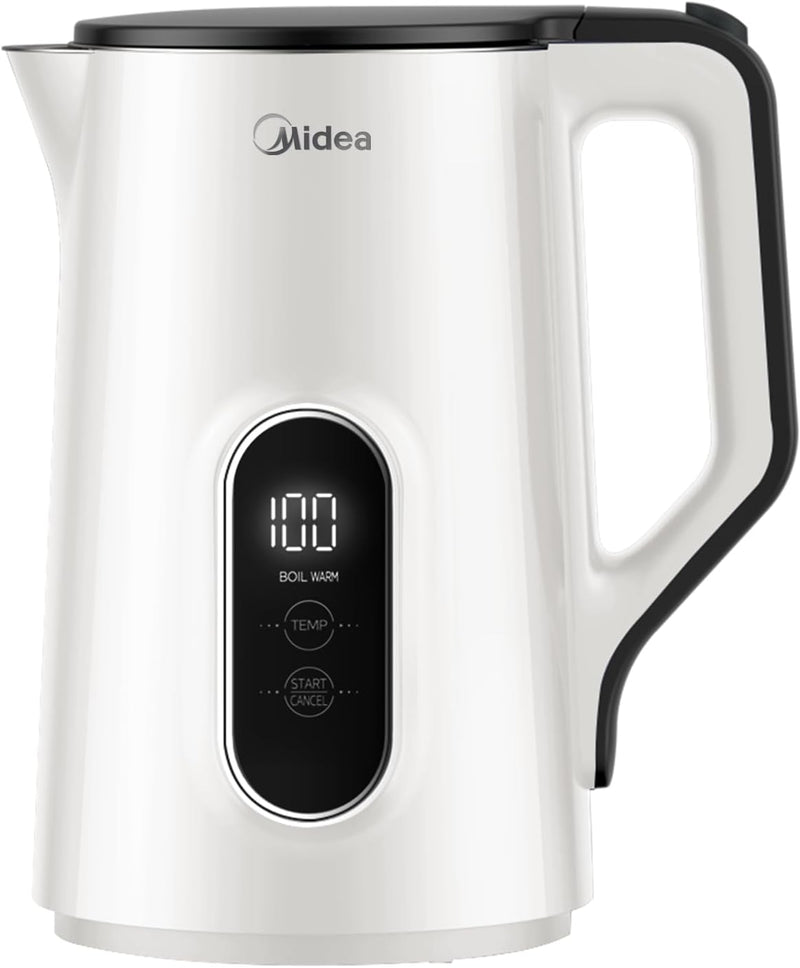 Midea Wasserkocher mit Temperatureinstellung, 1,5 Liter, 2200W Doppelwand, wasserkocher weiss, Teeko