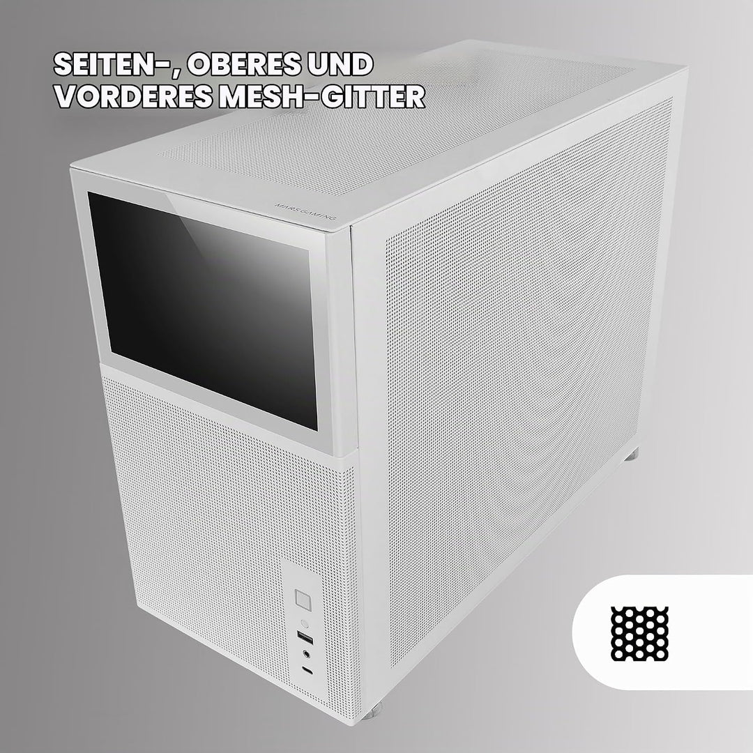 Mars Gaming MC-LCD, Kompaktes Micro-ATX PC-Gehäuse, 8" IPS LCD-Display, Seitliches, Oberes und Vorde