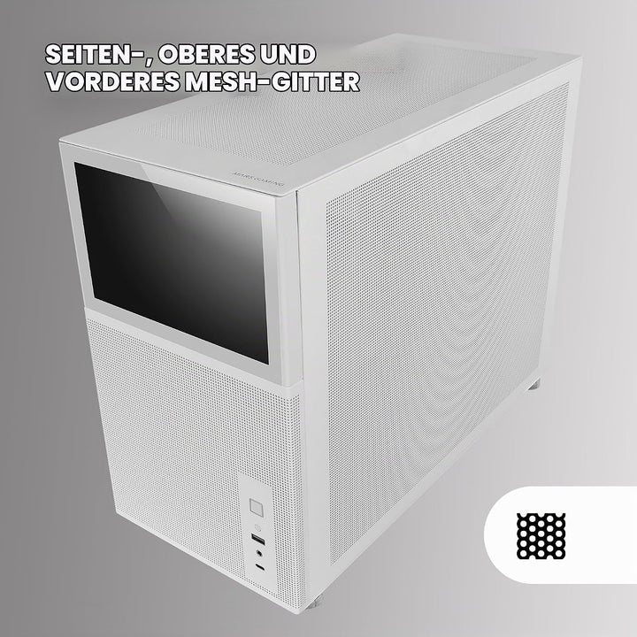 Mars Gaming MC-LCD, Kompaktes Micro-ATX PC-Gehäuse, 8" IPS LCD-Display, Seitliches, Oberes und Vorde