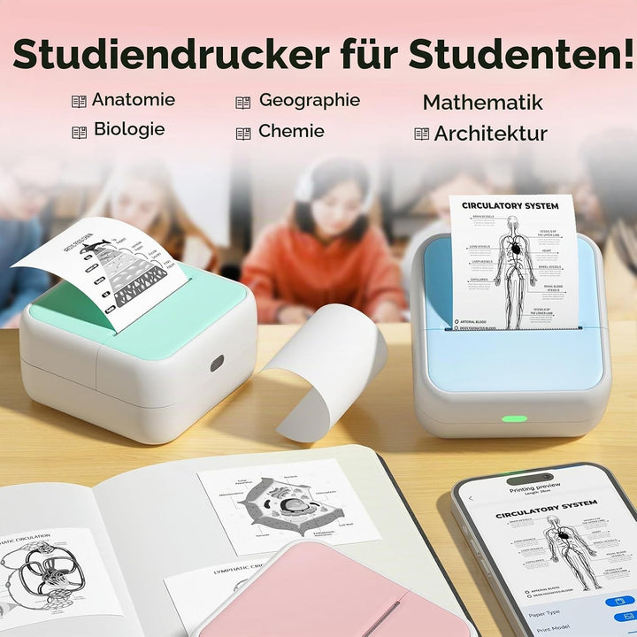 Bisofice S1 Mini Drucker für Smartphone mit 11 Rollen Druckerpapier, Sticker Drucker Aufkleber, Mini