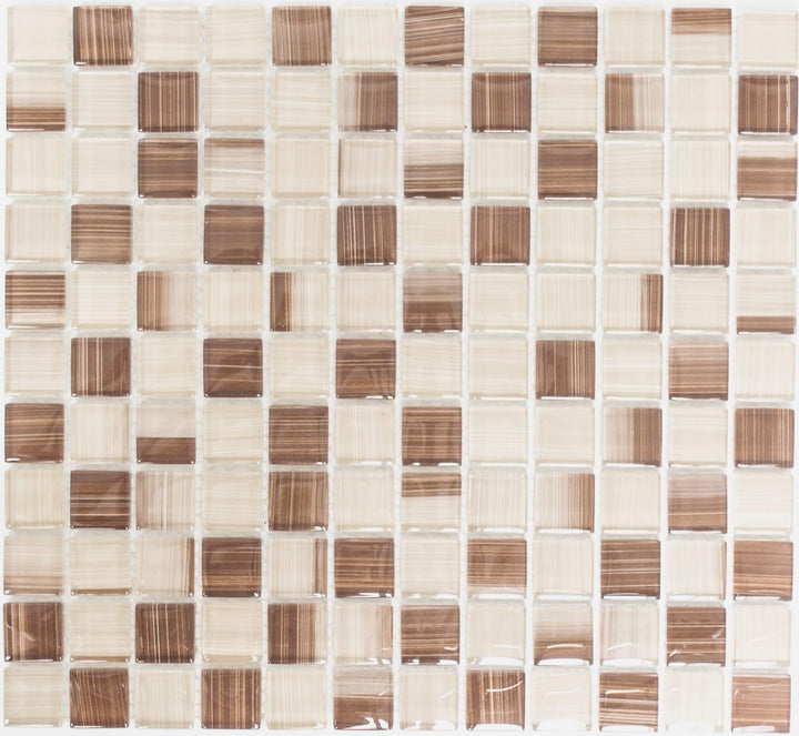 Mosaik Quadrat Crystal strichbeige Glasmosaik Transluzent Transparent 3D Fliesenspiegel, Mosaikstein