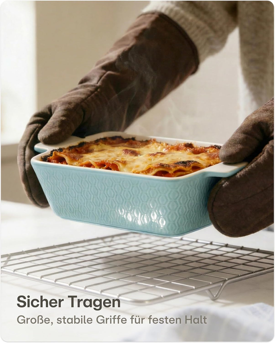 Auflaufform aus Keramik für 2 Personen - Für Lasagne, Tiramisu & Auflauf - Extra Hoher Rand - Eckig