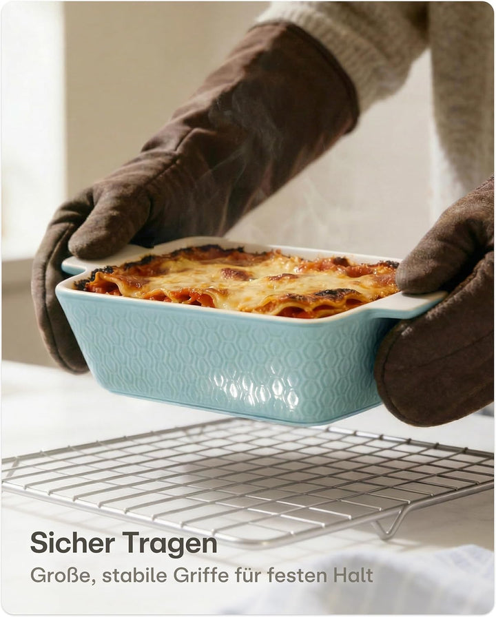 Auflaufform aus Keramik für 2 Personen - Für Lasagne, Tiramisu & Auflauf - Extra Hoher Rand - Eckig