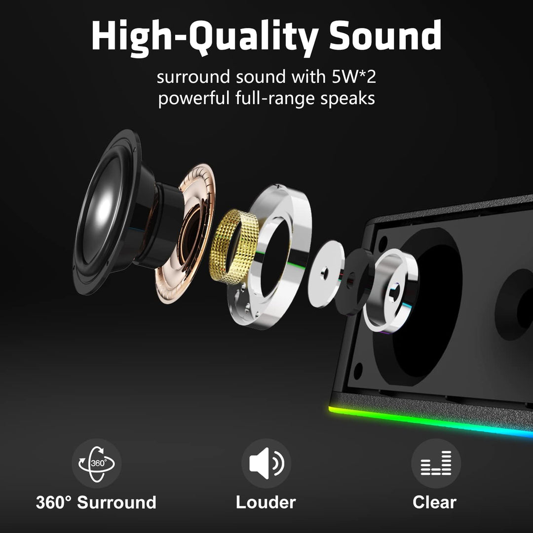 Soundbar für TV,SPKPAL10W Pc Lautsprecher soundbar mit Surround Stereo Audio Buntes RGB Licht USB äh