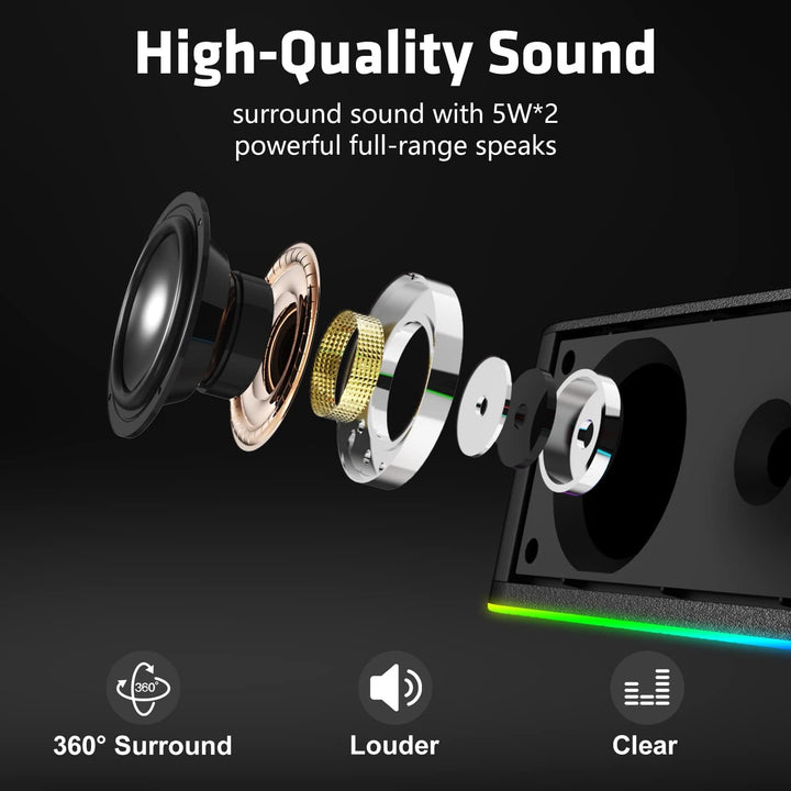 Soundbar für TV,SPKPAL10W Pc Lautsprecher soundbar mit Surround Stereo Audio Buntes RGB Licht USB äh