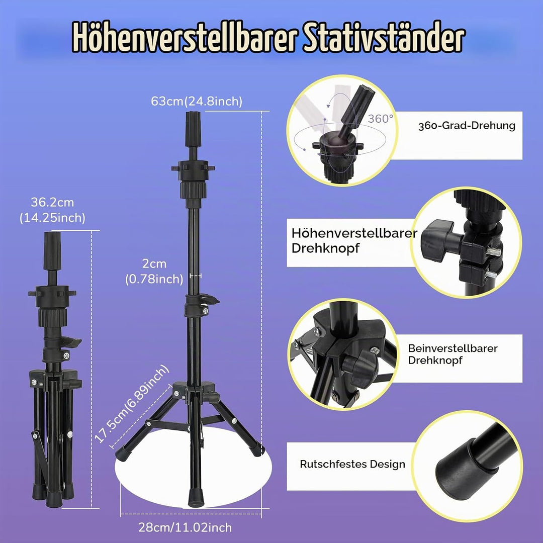 Frisierkopf mit Übungskopf ständer,Frisierkopf Echthaar 100% Synthetisches Haar Puppenkopf zum Frisi