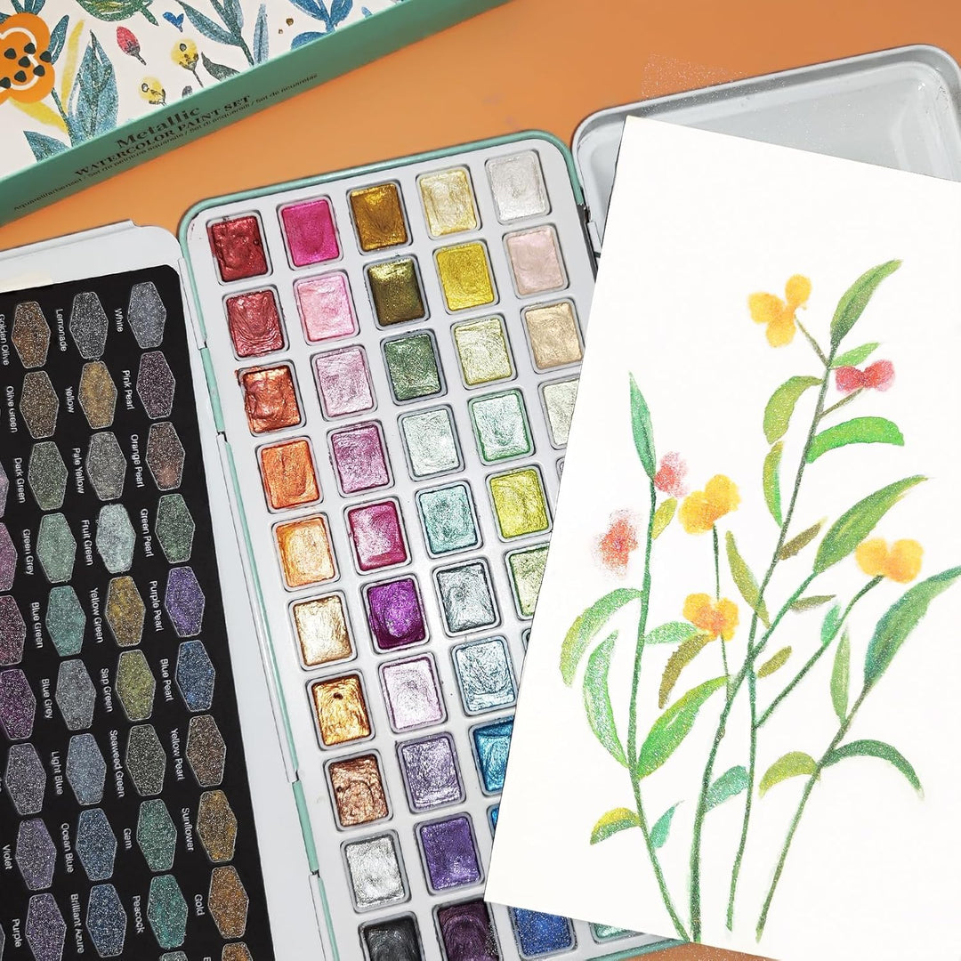 Artecho Aquarellfarben Set 50 Metallic Farben, Aquarell für Reisen, Wasserfarben für Künstler und Ho
