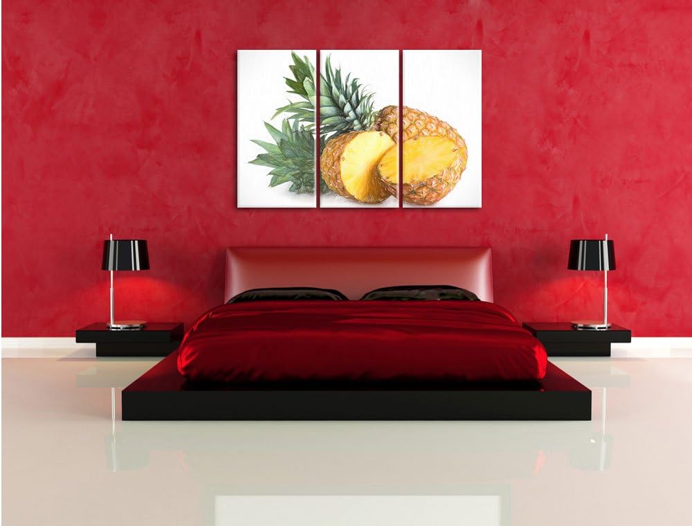 Pixxprint Frische Ananas Bunstift Effekt 3-Teiler Leinwandbild 120x80 Bild auf Leinwand