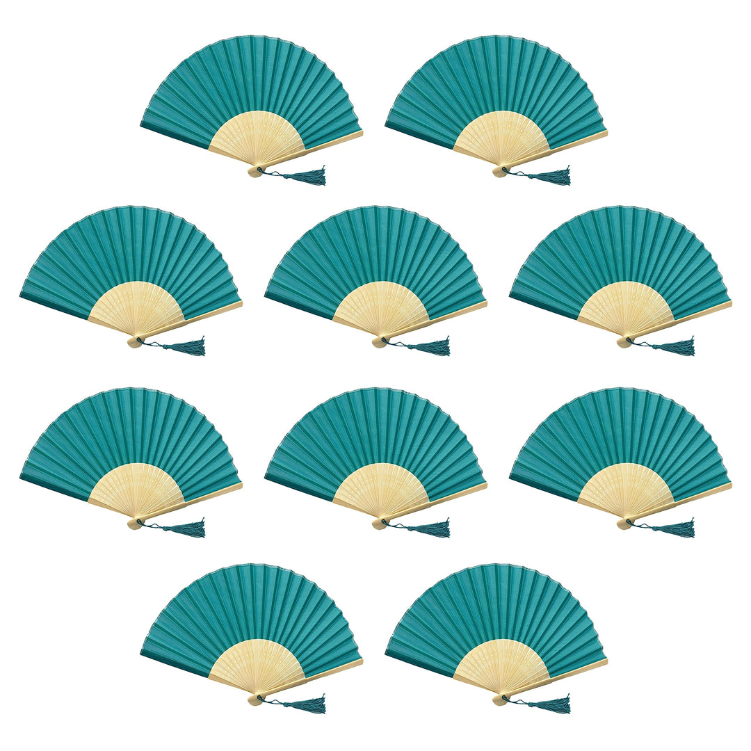 FANSOF.Fans Packung mit 10 Seide Stoff Fan mit Einer Quaste Grade A Bambus Rippen Hochzeit Party Gef