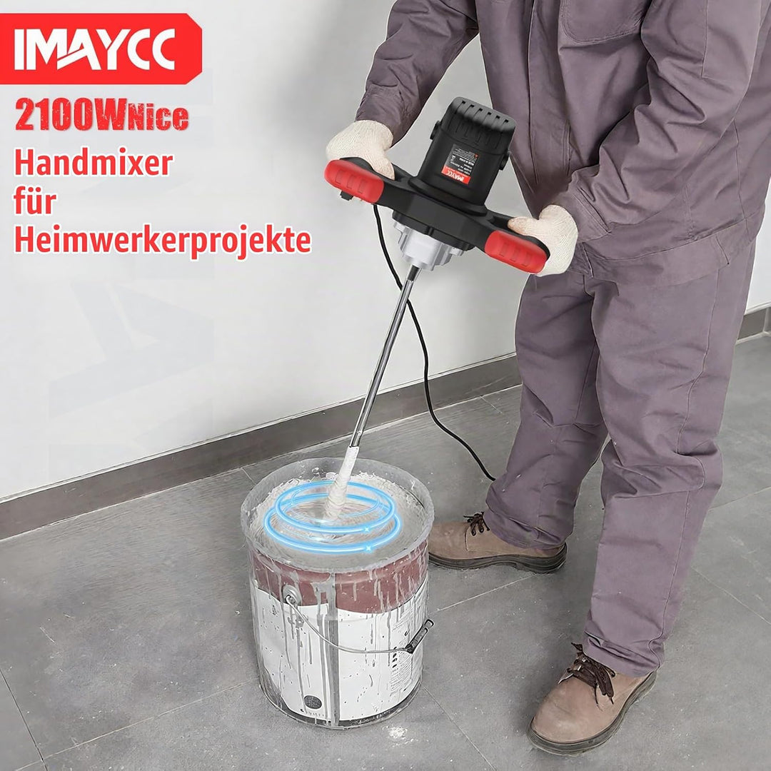 IMAYCC 2100W Mörtelrührer Betonmischer,Rührwerk Beton Mit 6-Gang- Drehzahlregulierung, M14 Quirl Mör