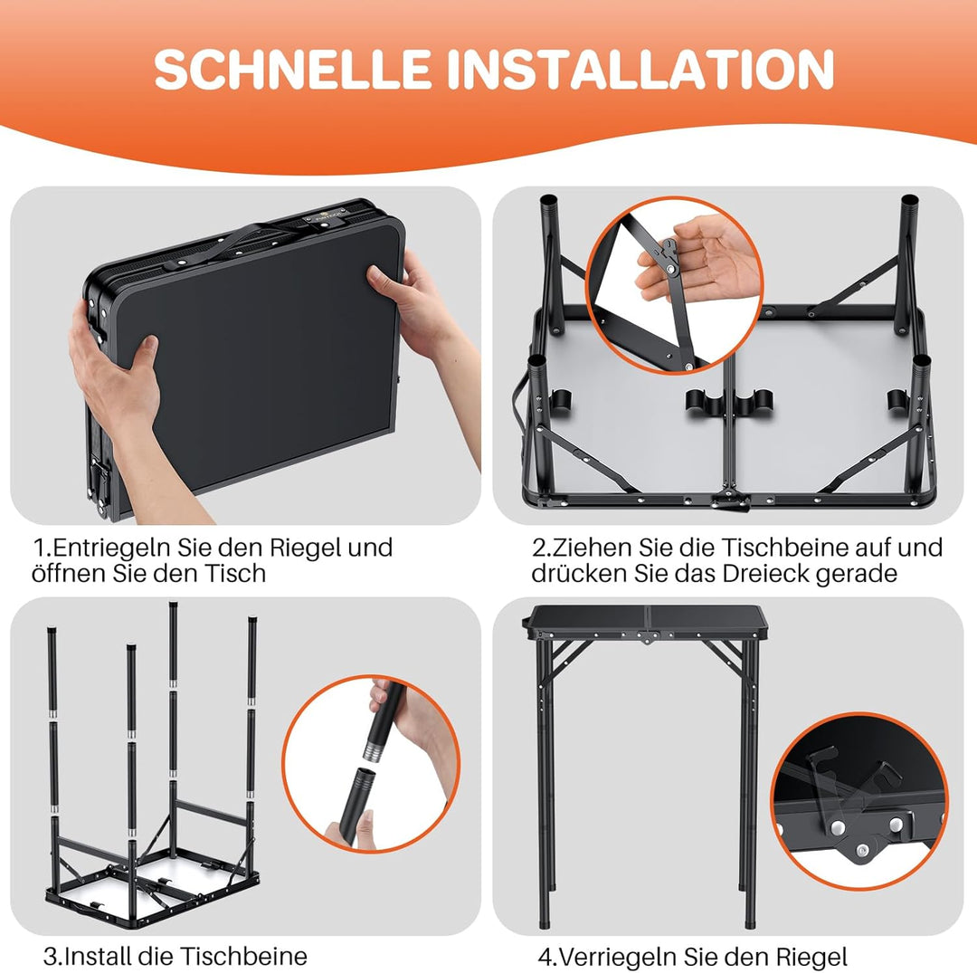 FUNYKICH Campingtisch Klapptisch 58x40cm, Faltbarer Grilltisch mit 3 Höhen Verstellbarer(27/51/75cm)
