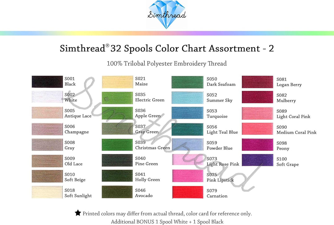 Simthread 32 Farben Polyester Maschinen Stickgarn 500M (550Y) Ähnlich wie Madeira Robinson-Anton Far