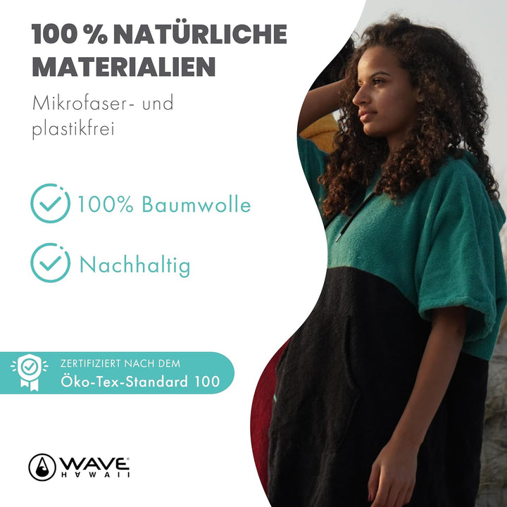 WAVE HAWAII Poncho Aveiro Surfponcho 100% Baumwolle für Körpergrössen von 170-200 cm Umkleidehilfe f