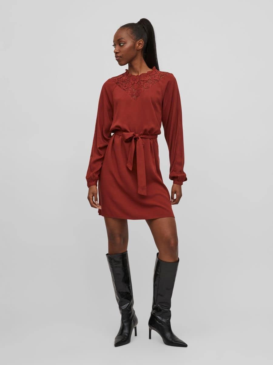 Vila Damen Visuvita L/S Lace Dress/Su-Noos Kleid 42 Fired Brick, 42 Fired Brick