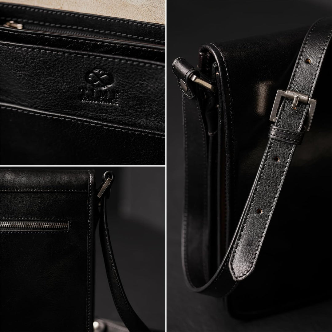 Time Resistance Schultertasche aus Leder Herren - Messenger Bags - Umhängetasche Herren - Elegante L