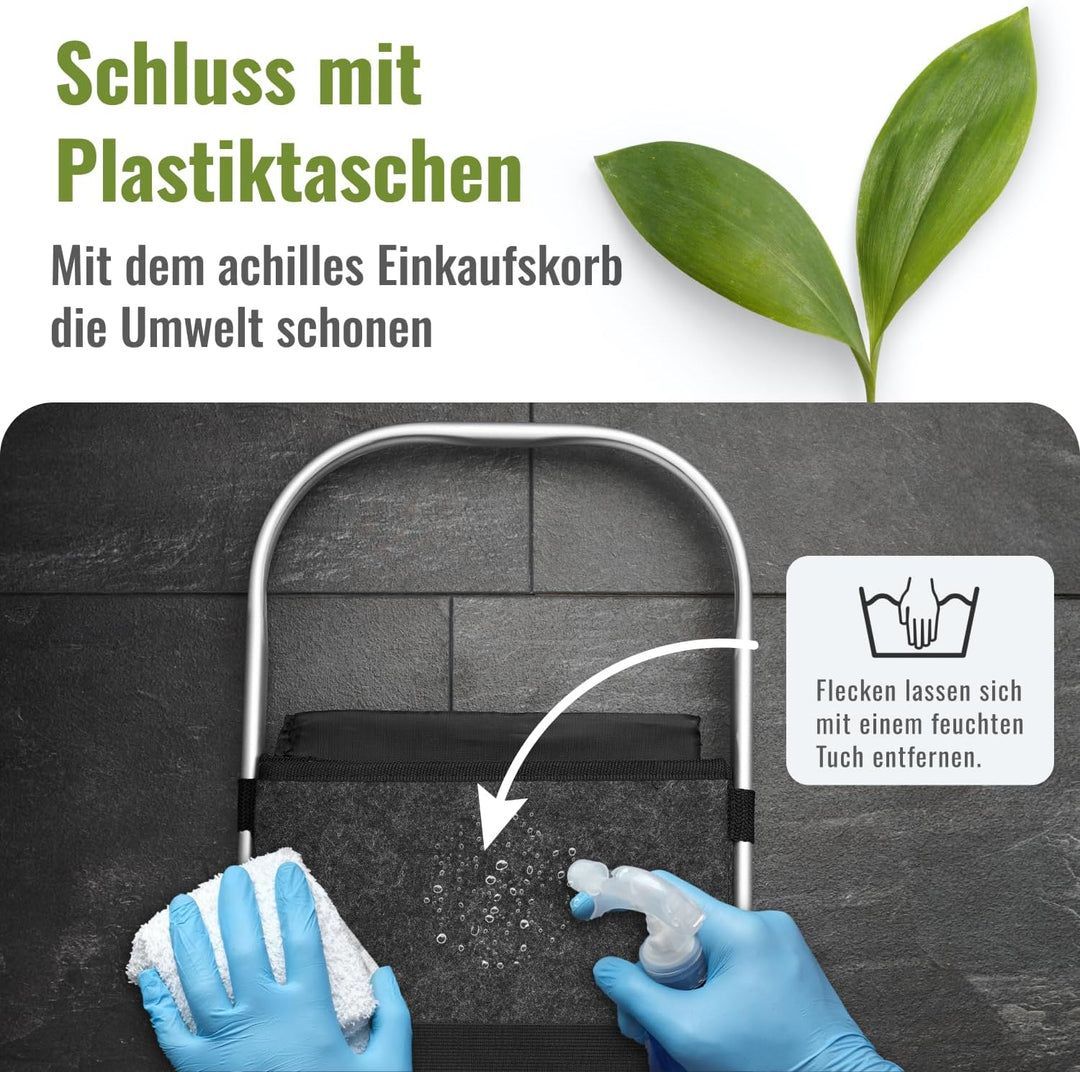 achilles Einkaufskorb Faltbar aus Filz – Klappbarer Tragekorb mit Aluminium-Griff – Leicht & Robust