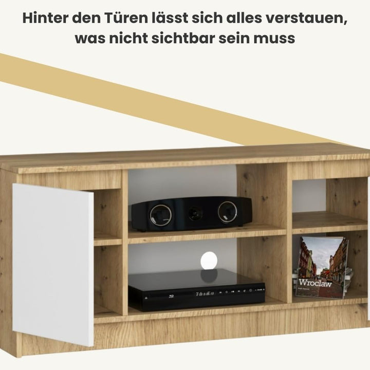 AKORD Low Board K-120 | TV-Shrank mit EIN offenes Regalfach | Fernsehkommode 2 Ablagen mit Türen Lin