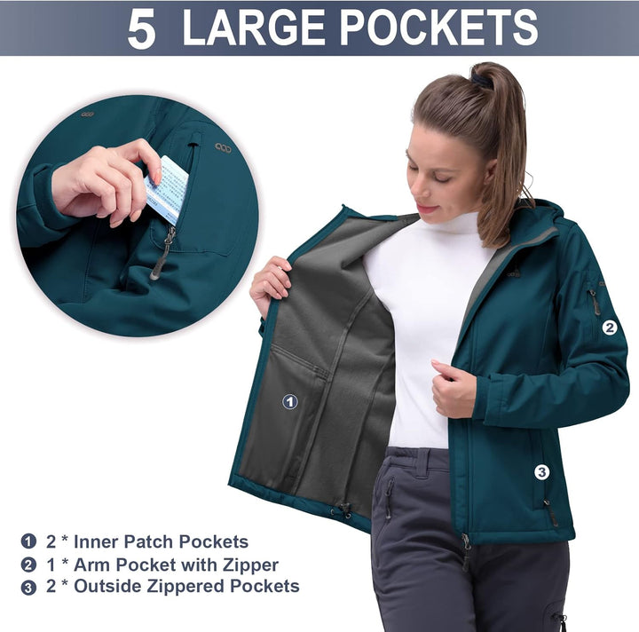 33,000ft Softshelljacke Damen Wasserdichte Atmungsaktive Warme Winterjacke Fleece Übergangsjacke Win