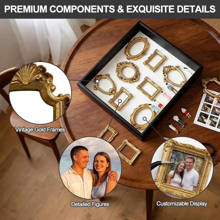 DIY Mini Museum Silhouette Box, Foto Erinnerungsanzeige Set mit 8 Mini Bilderrahmen Gold & 8 Zufälli