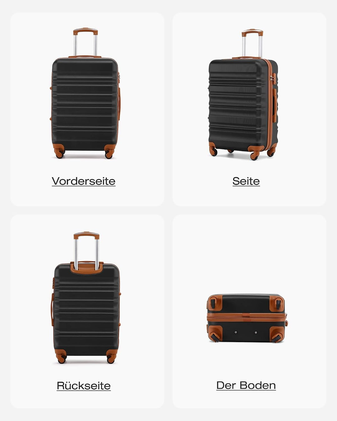 COOLIFE Hartschalen-Koffer Trolley Rollkoffer Reisekoffer mit TSA-Schloss und 4 Rollen (Schwarz/Brau