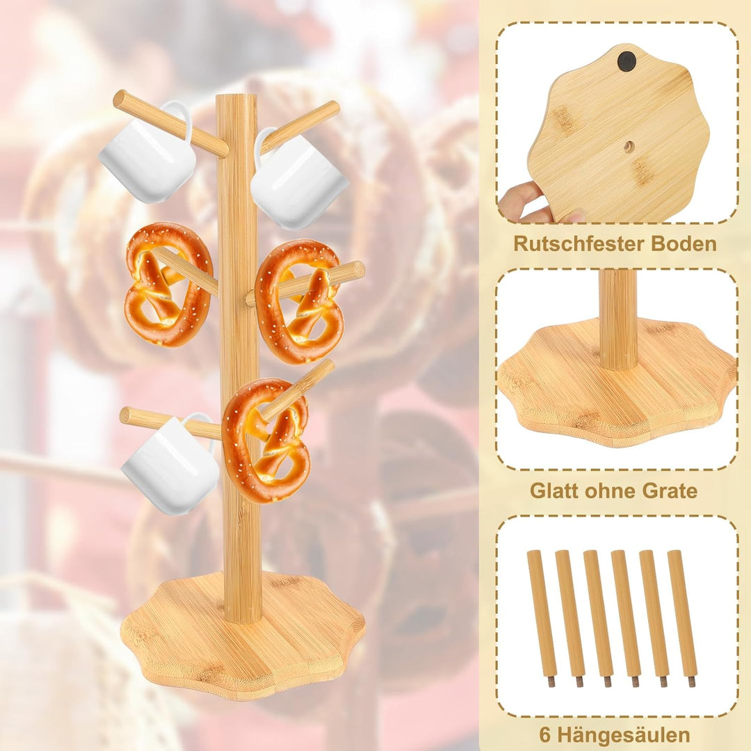 Brezelständer Holz 2 stück Brezelständer Tassenständer mit 6 Haken Brezelhalter aus Holz in Baumform