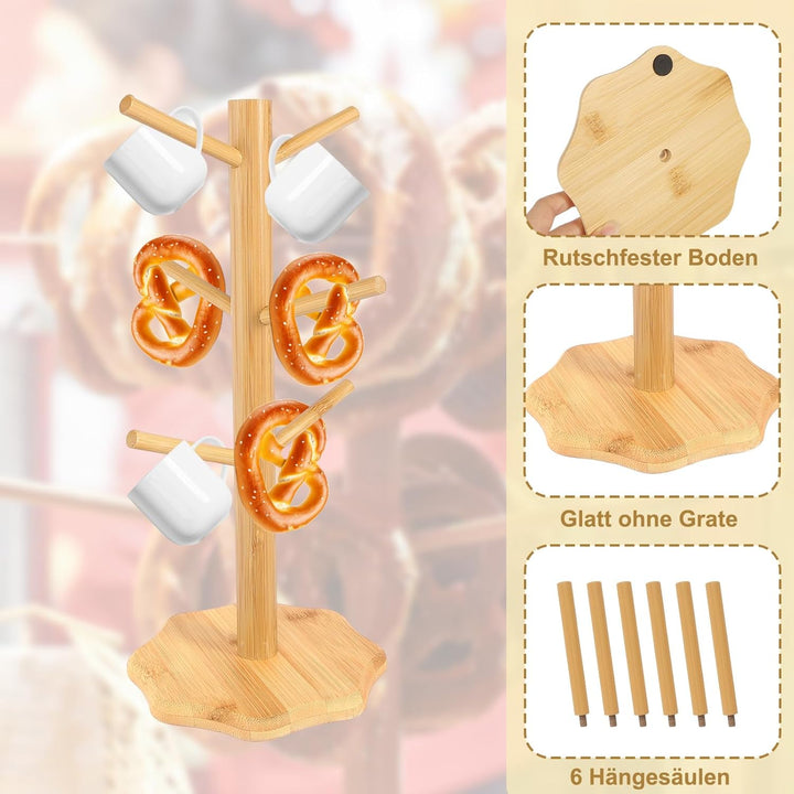 Brezelständer Holz 2 stück Brezelständer Tassenständer mit 6 Haken Brezelhalter aus Holz in Baumform
