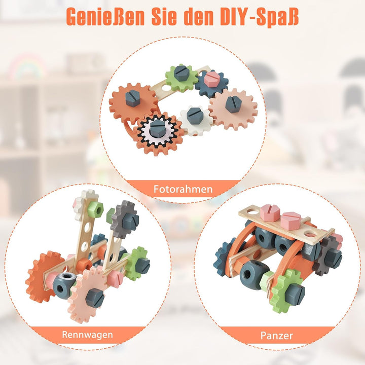 GOPLUS Kinder Werkzeugbank, Spielwerkbank aus Holz mit magnetischem Werkzeughalter, Arbeitsplatte &