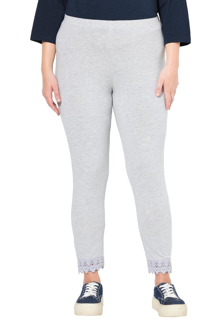 Ulla Popken Damen grosse Grössen Übergrössen Plus Size 7/8-Leggings, Saumspitze, Biobaumwolle 747979