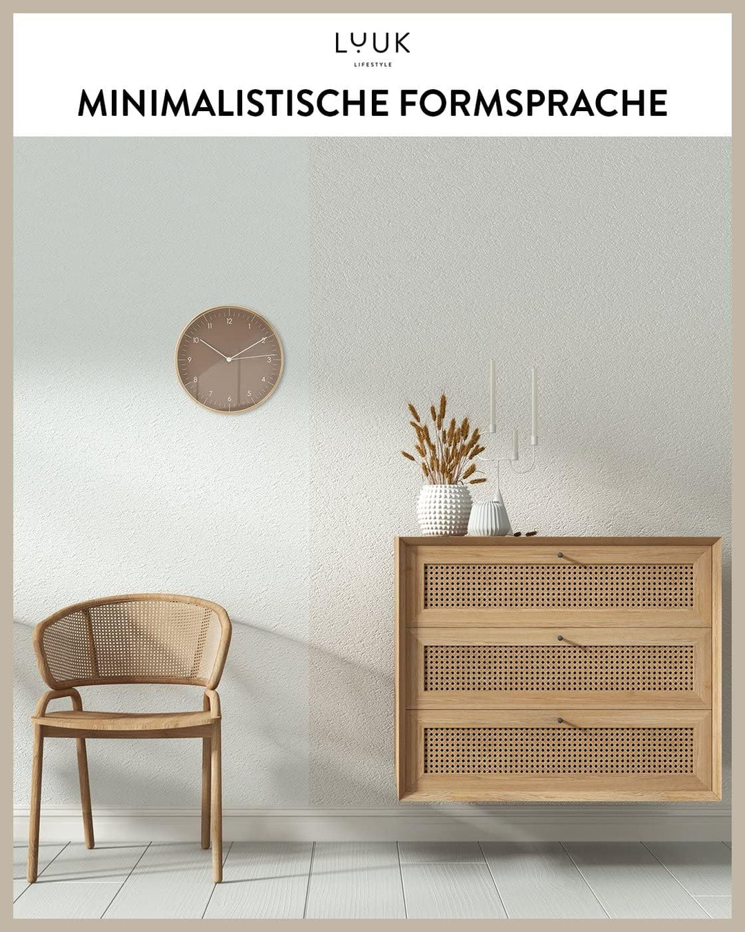 LUUK LIFESTYLE Skandinavische Quarz Wanduhr mit leisem Uhrwerk, ohne Ticken, nordisches Design, Gesc