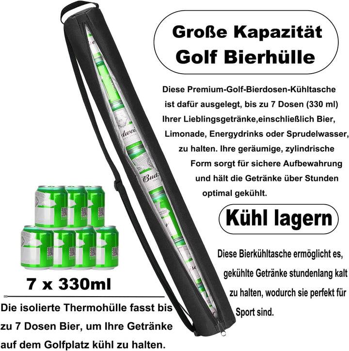 Bierhülle für Golftaschen,Hält 7 Dosen Eiskalt,Tragbare Getränke-Kühlhülle für Golf, Picknick,Party,