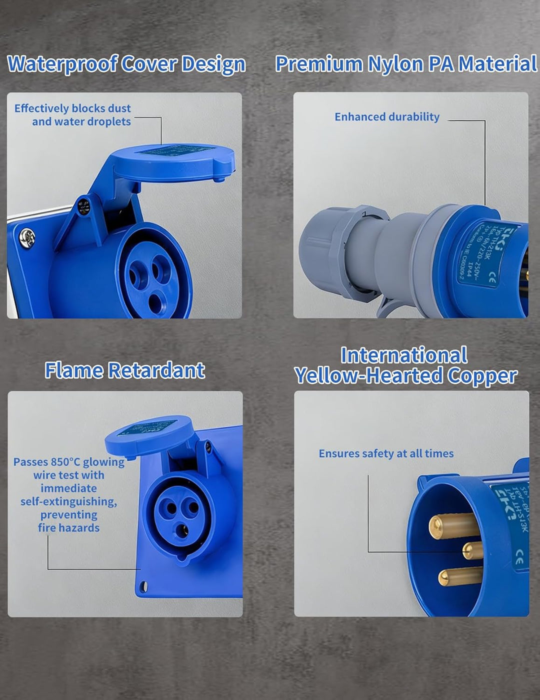 32A auf 16A Adapter, 2-Wege-Anschluss, 2 x 16A Steckdosen IP44 Schutz CEE Adapter für Wohnwagen, Woh