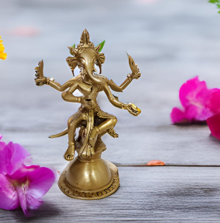 Purpledip 12412 Statue aus Messing mit Idol Ganesha Ganapathi im antiken Tribal-Design